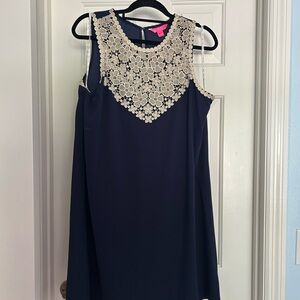 Navy Sleeveless Dress with Lace Detail